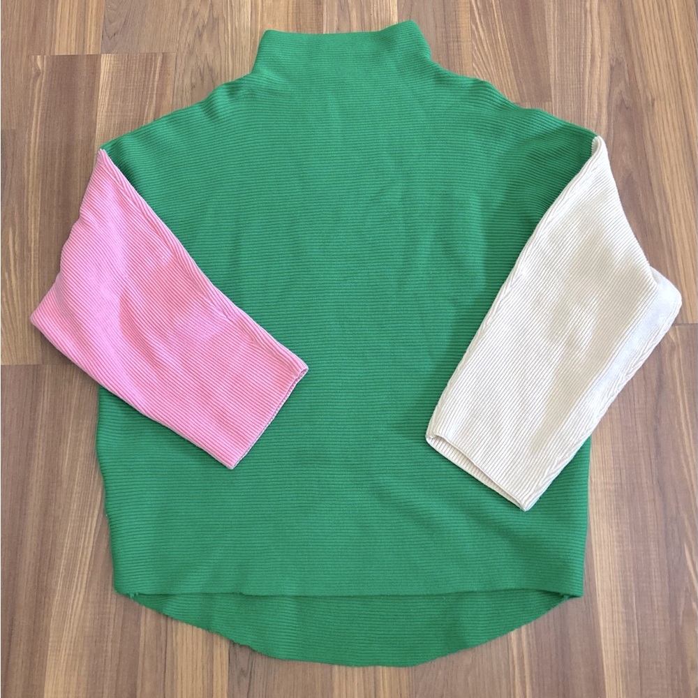 THML Green, Pink, and Cream Turtleneck Sweater